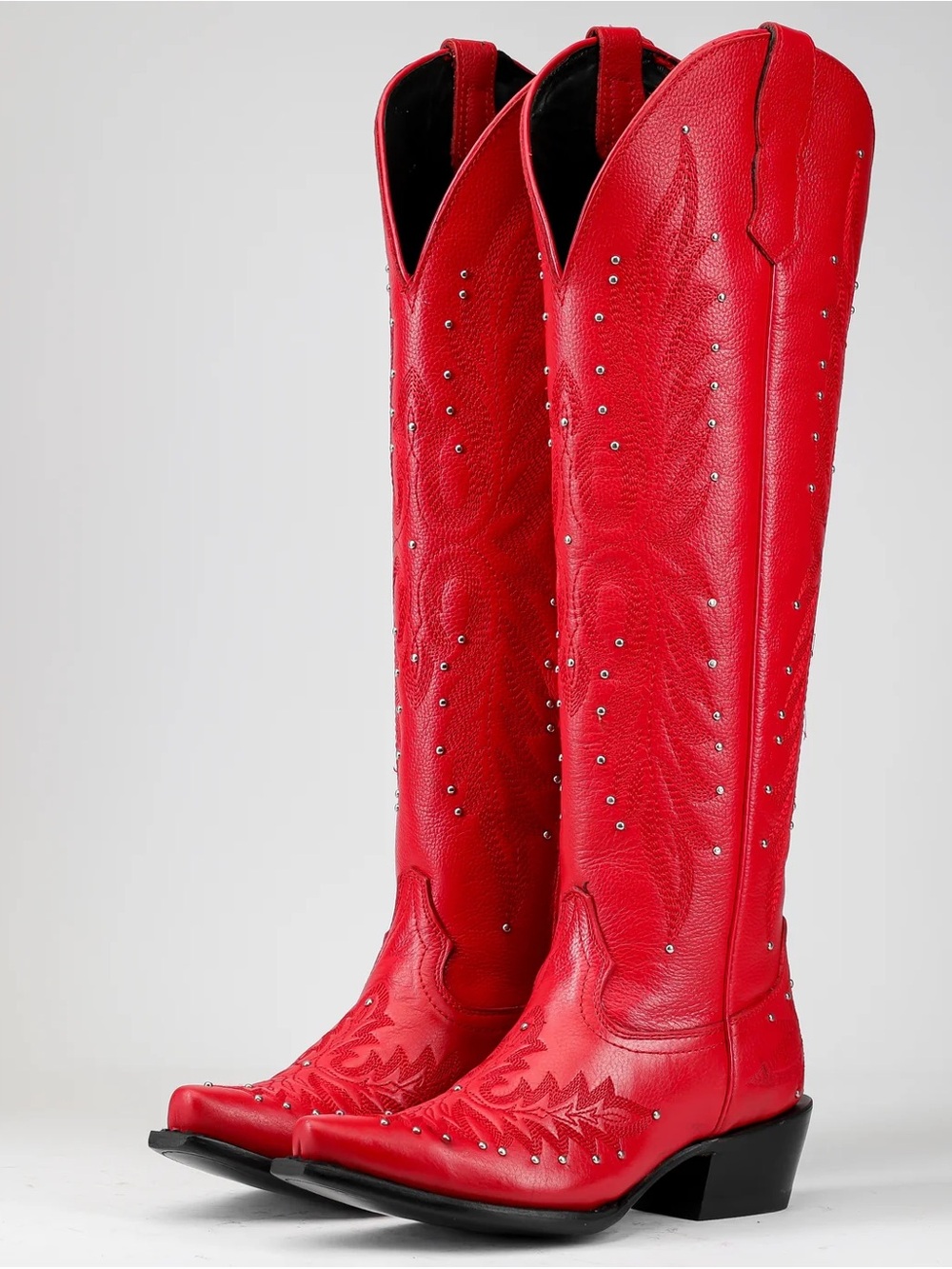 Red Studded Western Leather Boots - Women